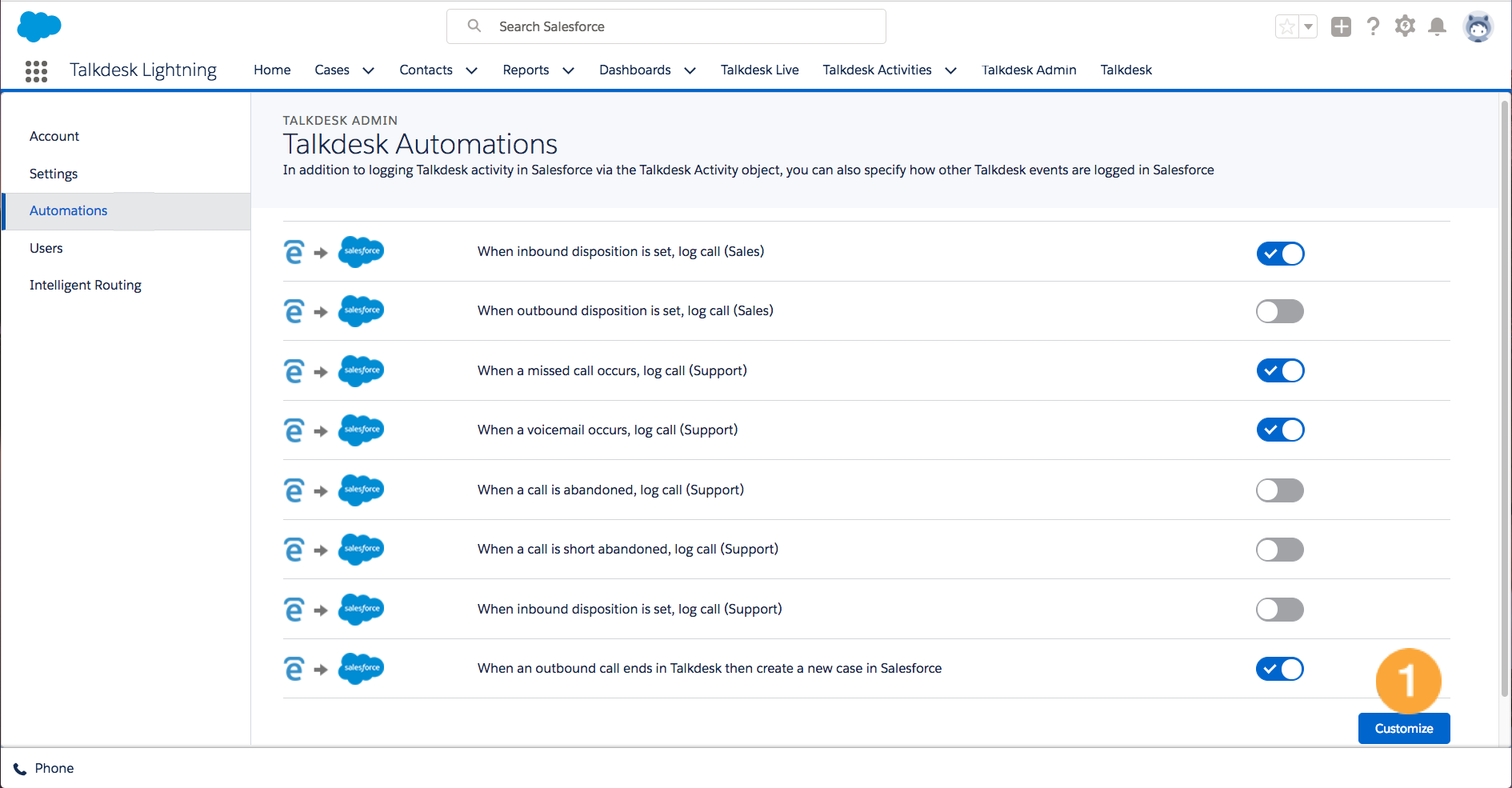 Talkdesk For Salesforce Automations Talkdesk Support