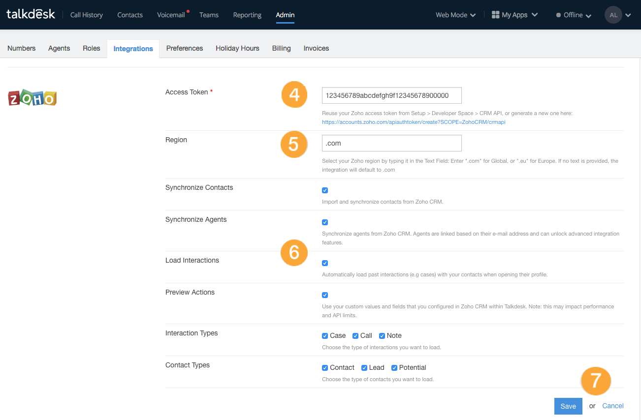 Zoho Integration Activation – Talkdesk Support