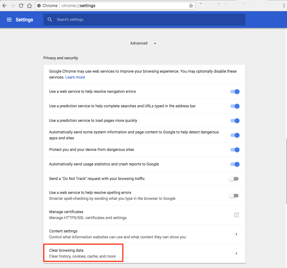 android clearing cache and cookies