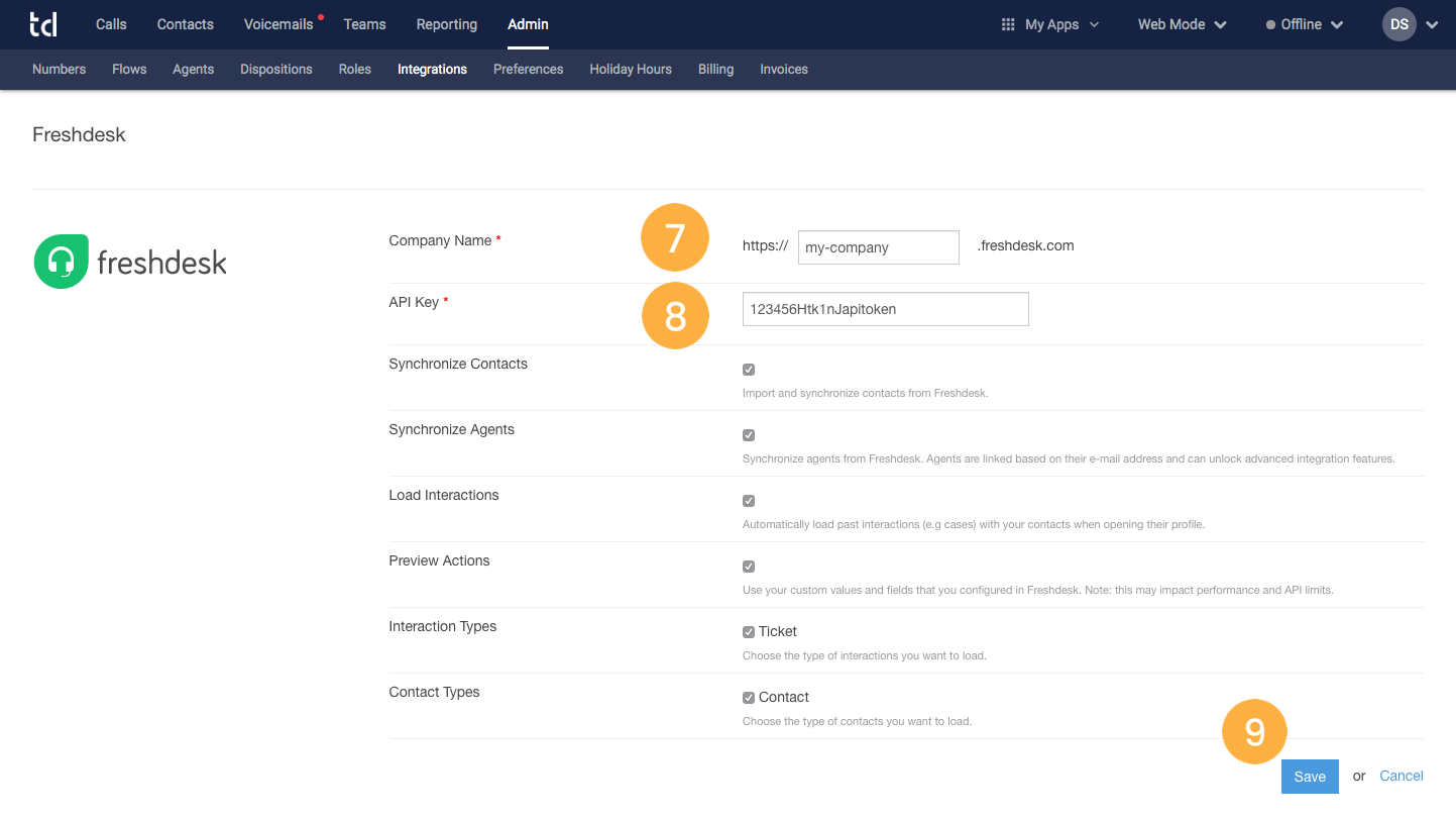 Freshdesk Integration Activation Talkdesk Support