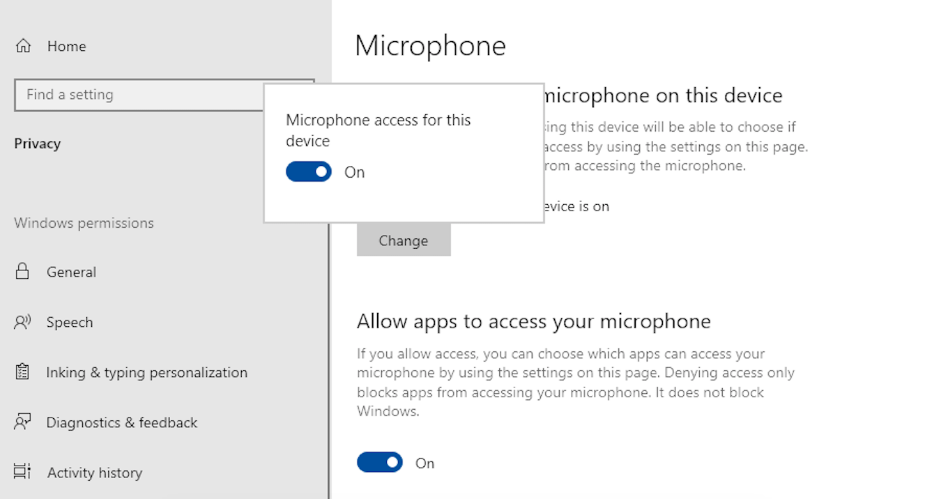 "Unable to access the microphone. Please check system settings