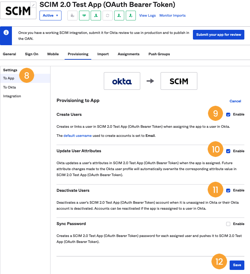 Configure Workspace ONE Access for the Okta SCIM Integration