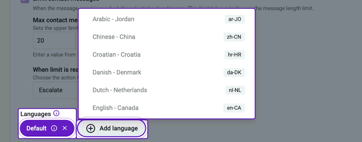 Select Add language to write the message in each language.